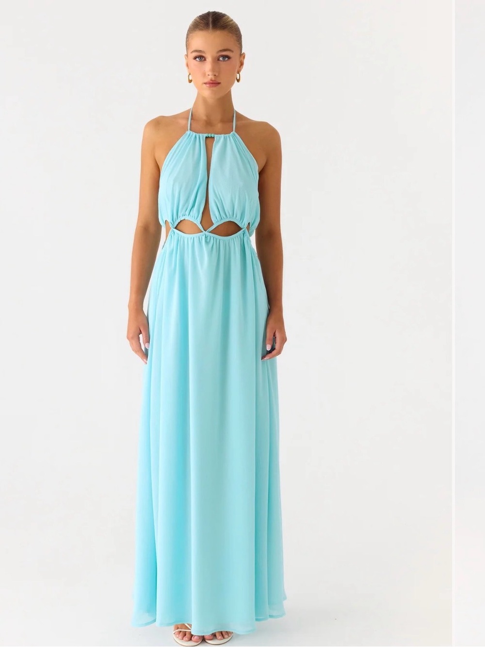 Peppermayo Aqua Halter Cutout Maxi Dress